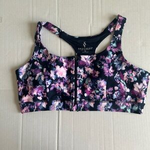 Skechers Women's Floral Zip Sports Bra - Black and Pink. Size XL
